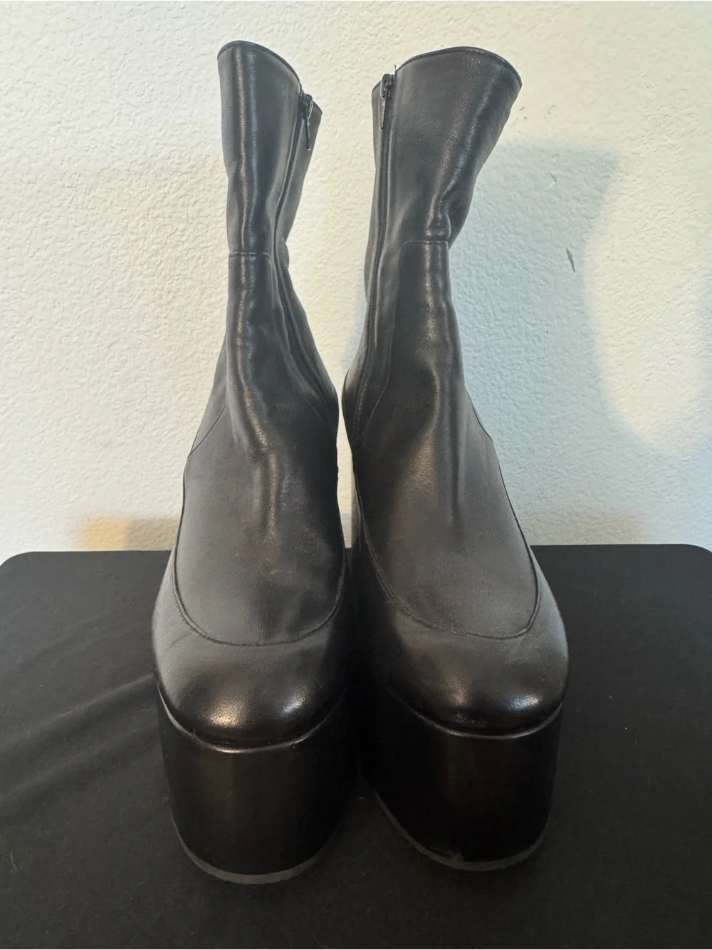 Dries Van Noten Black Leather Platform Ankle Boots